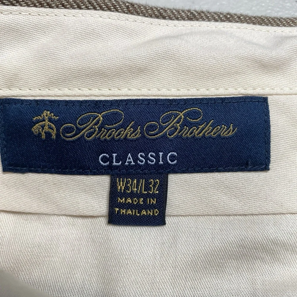 Brooks Brothers Classic Linen Pants Solbiati Nobel (36x32) Brown Herringbone